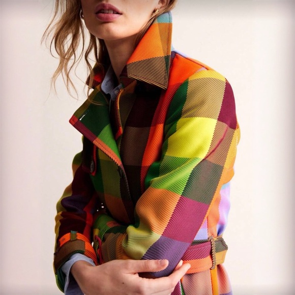 Retro Plaid Belted Trench Coat S M L XL - Picture 3 of 8